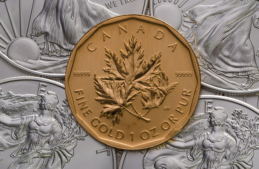 canadian maple leaf coin representing the purest gold coin