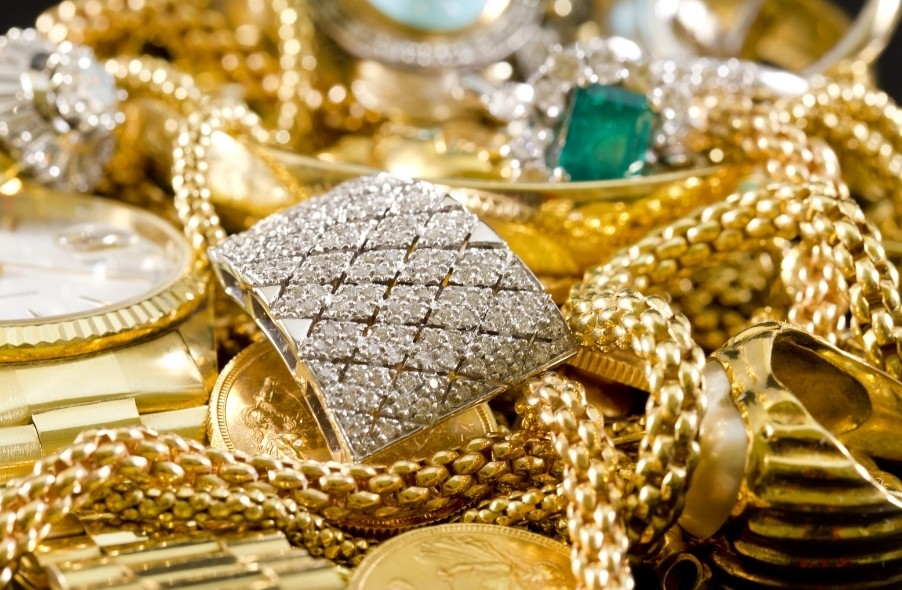 several gold filled jewelries