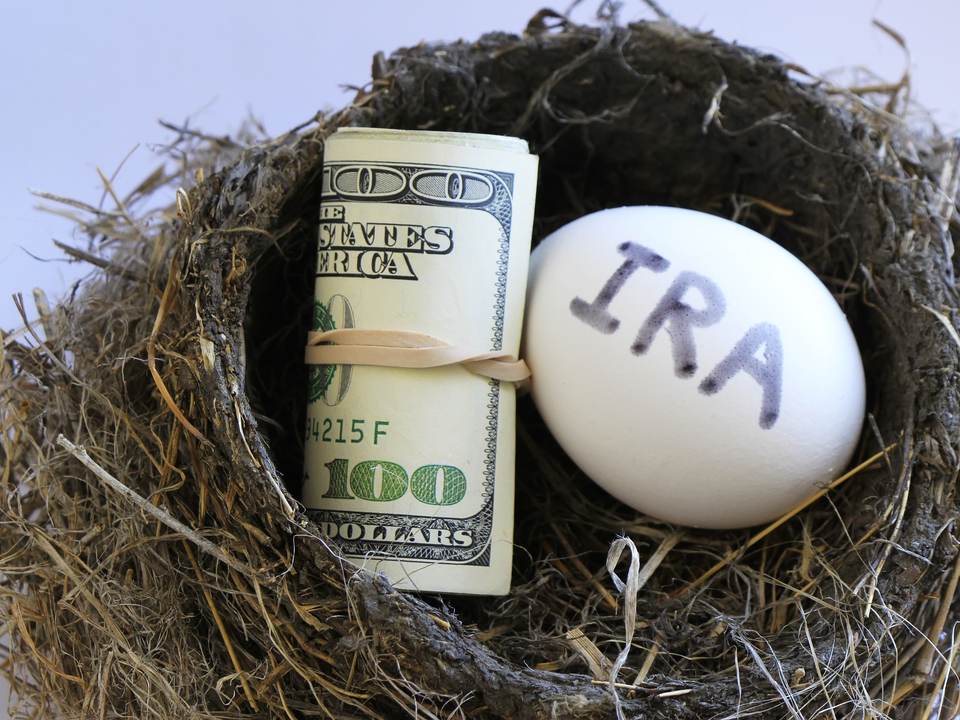 egg with ira written on it and a rolled dollar bills on a nest