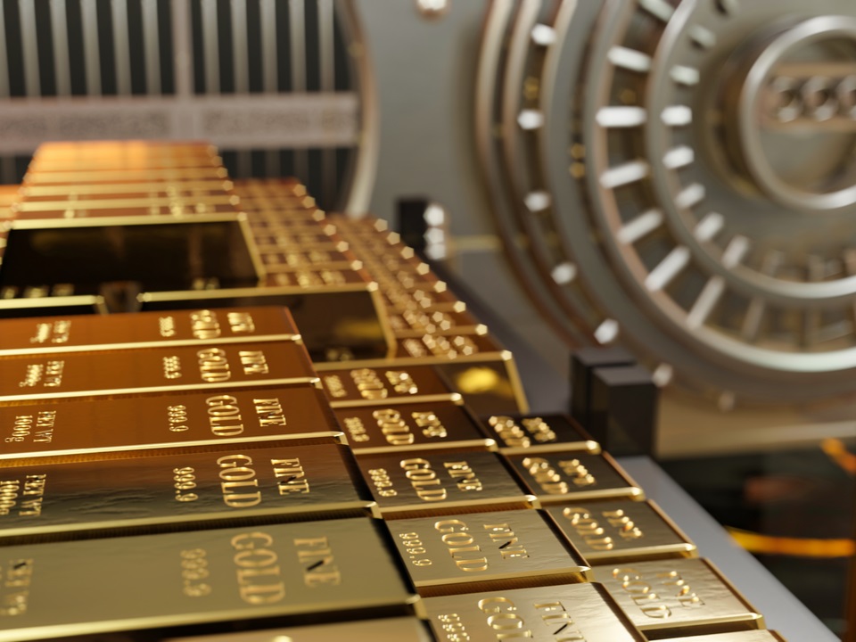 gold bars in the vault of a bullion exchange