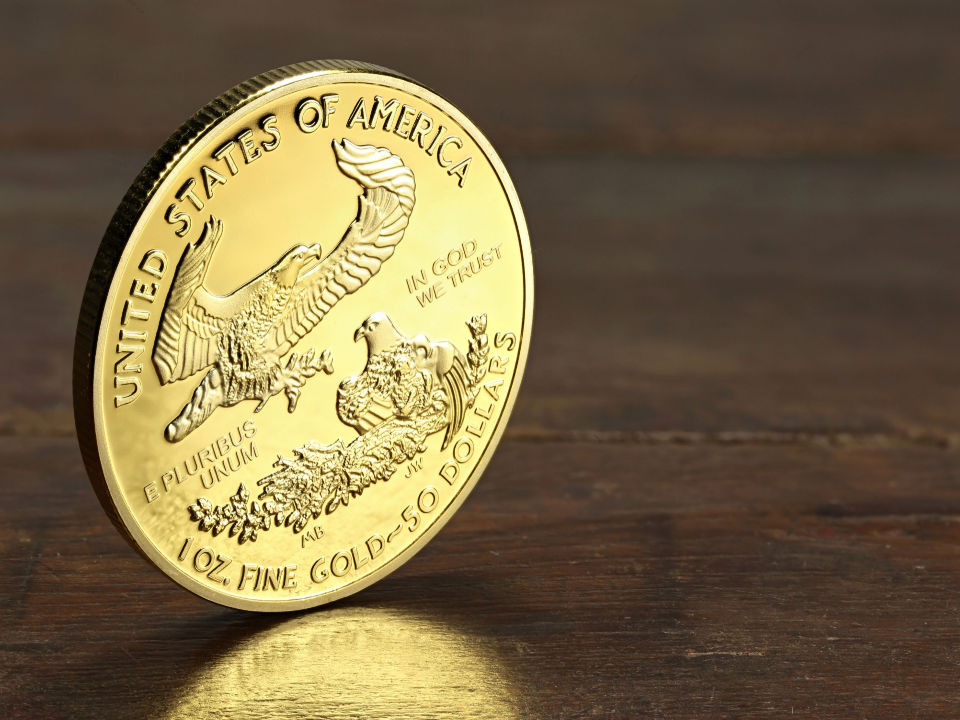 american gold eagle coin in a table