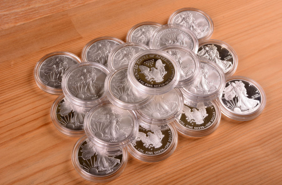 stack of pure silver eagle burnished coin