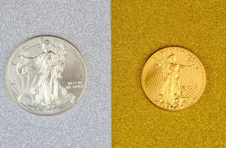 american silver eagle and gold eagle coin in one ounce size