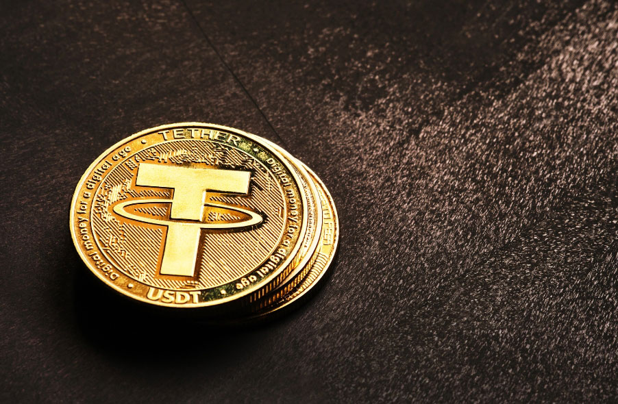 tether cryptocurrencies on black background